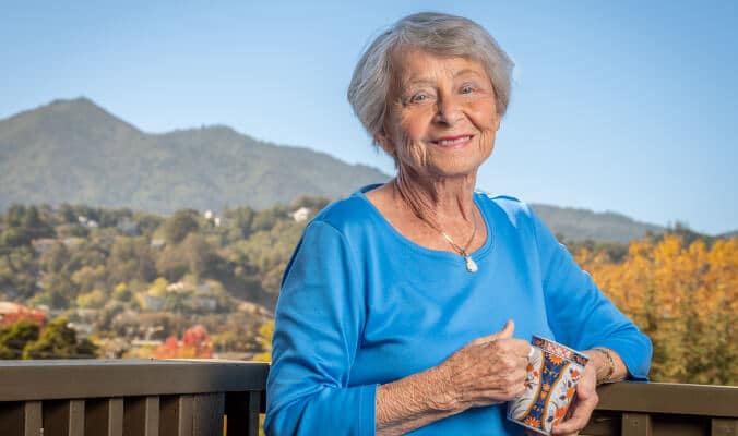 Senior woman in front of mountains
